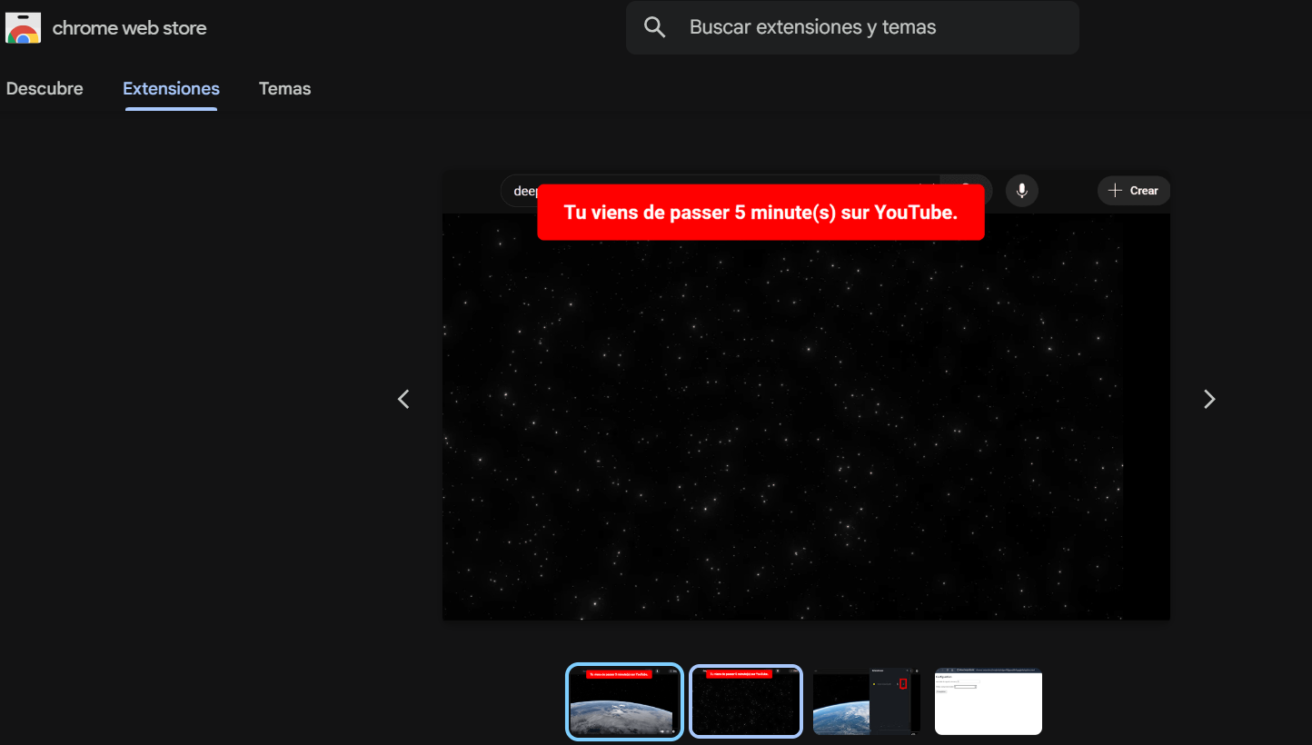 YouTube Time Reminder Chrome extension showing a five-minute reminder