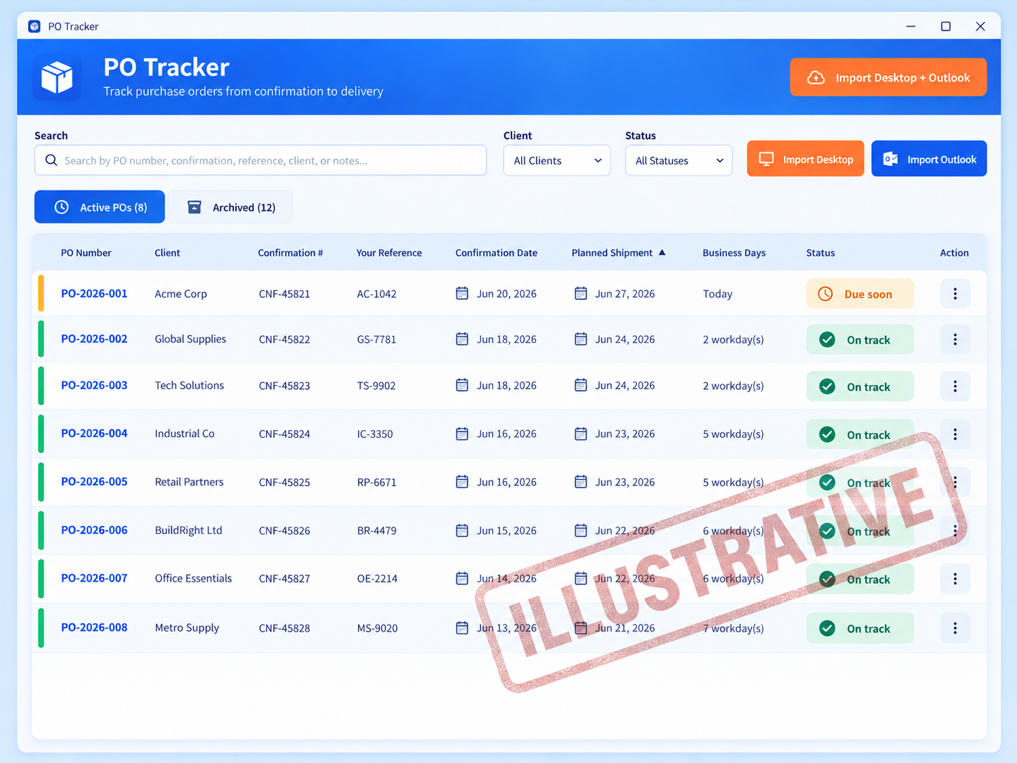Screenshot of the Purchase Order Tracker